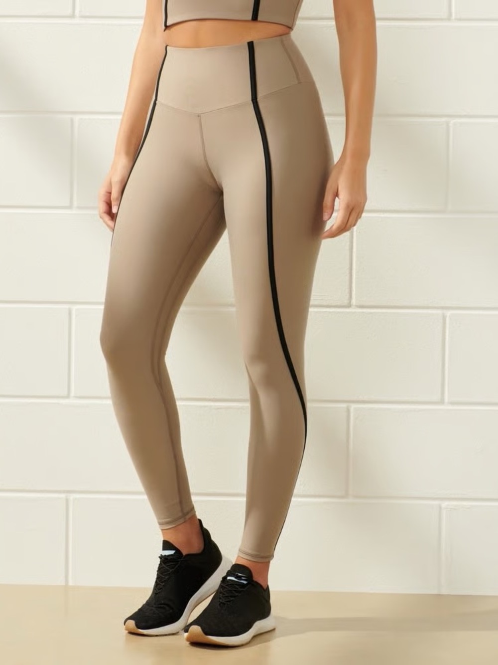 Abercrombie & Fitch Taupe High-Waist Leggings with Black Contrast Stripe